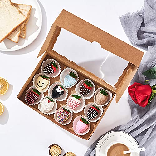 JCXGRVC 48PCS 10 x 7 x 2.5 inches Premium Bakery Boxes for Cookies Boxes, Strawberries Boxes with Clear Window, Brown Natural Kraft Paper Box - Image 4