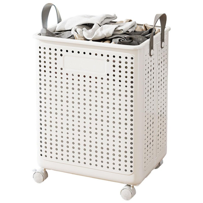 WESAPPINC Collapsible Extral Large Laundry Hamper, Plastic Laundry Basket with Wheels,Suitable for Bathroom, Bedroom, Dorm Room & Laundry Room,Basket with Handle (White) - Image 1