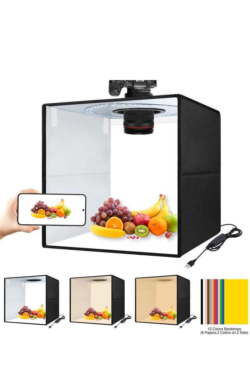 40cm/15.8 Inch Professional Photo Studio Light Box, Portable Foldable Light Box Photography,Tri-Color Dimmable Photo Box Kit with 160 LED Lights  6 Backdrops (12 Colors) for Product Photography - Image 1