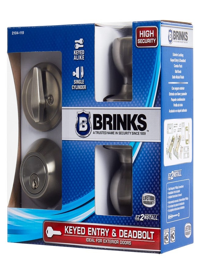 BRINKS - Bell Style Keyed Entry Door Knob and Single Cylinder Deadbolt Set, Satin Nickel - Image 5