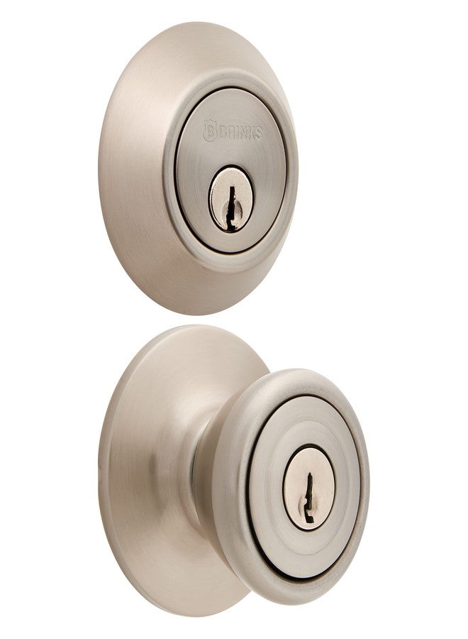 BRINKS - Bell Style Keyed Entry Door Knob and Single Cylinder Deadbolt Set, Satin Nickel - Image 1