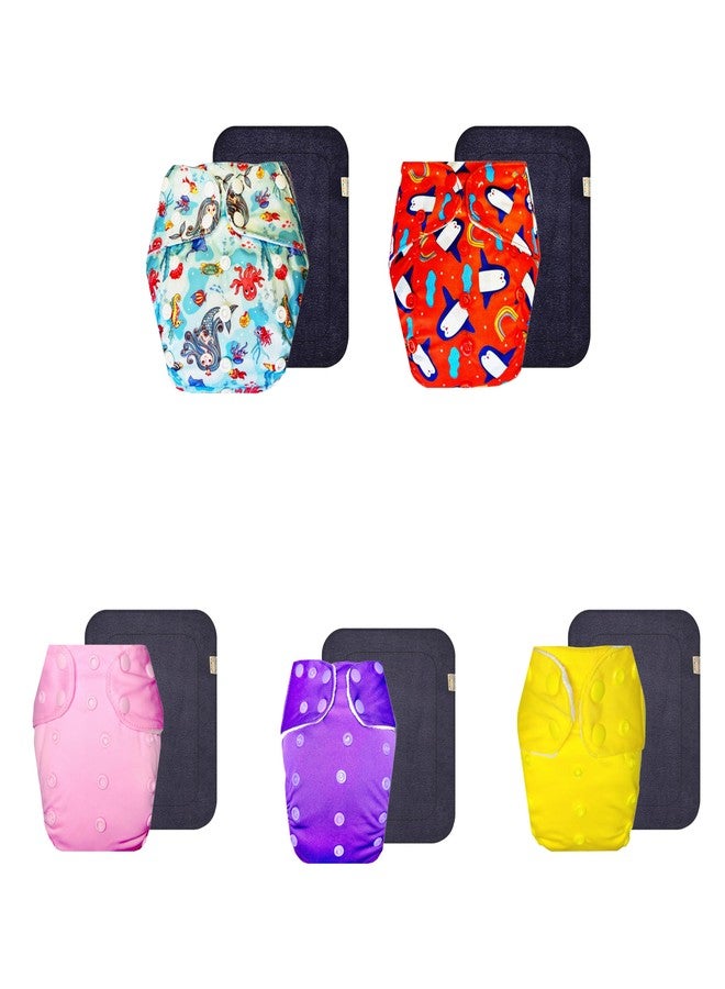Dumbledo Premium Cloth Diaper with Gray Insert (Pack of 5) | Dry Feel and Comfortable | Reusable & Washable | Adjustable Snaps | Designed by Moms | 3 Months - 3 Years | Unisex Baby - Image 1