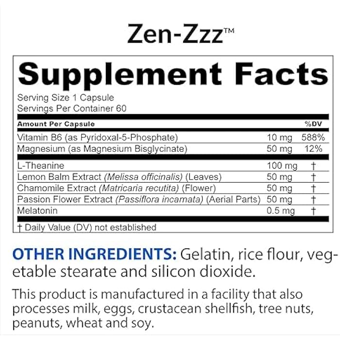 BioTRUST Zen-Zzz, Non-Habit-Forming Sleep Support Supplement - Melatonin, L-Theanine, Glycine, Magnesium, Lemon Balm, Passion Flower, Chamomile - 60 Capsules - Image 2