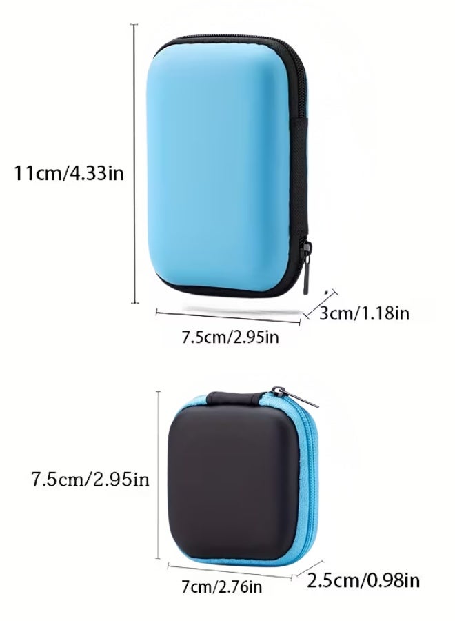 aeen 2PCS Blue EVA Zippered Organizer Pouches with Compartments – Portable Travel Storage Case for Earphones, Chargers, Cables, Keys, Coins & Jewelry - Image 3