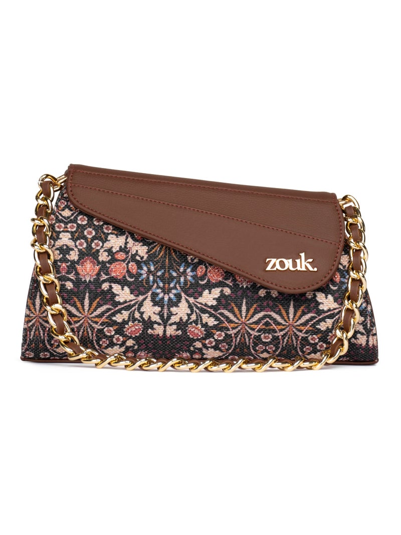 ZOUK حقيبة زوك ريا كابور للنساء | حقيبة كتف بسلسلة ذهبية | حقيبة باجيت أنيقة للغداء والنزهات غير الرسمية | حقيبة سلاينغ أنيقة للنساء | أزهار كشمير - Image 1