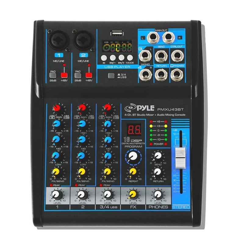 Pyle Professional Audio Mixer Sound Board Console System - Interface 4 Channel Digital USB Bluetooth MP3 Computer Input 48V Phantom Power Stereo DJ Studio Streaming FX 16-Bit DSP processor - PMXU43BT - Image 2