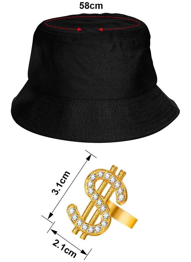 yongsheng Hip Hop Costume Kit 80s/90s Rapper Accessories Bucket Hat Sunglasses Gold Chain Ring Outfit for Men Women  - Image 5