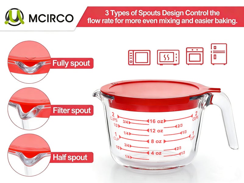 M MCIRCO 6 Pcs Glass Measuring Cups with Lids Set, 1-Cup, 2-Cup, 4-Cup Measuring Jugs with Handle, Nesting Liquid Measuring Cups for Kitchen - Image 5