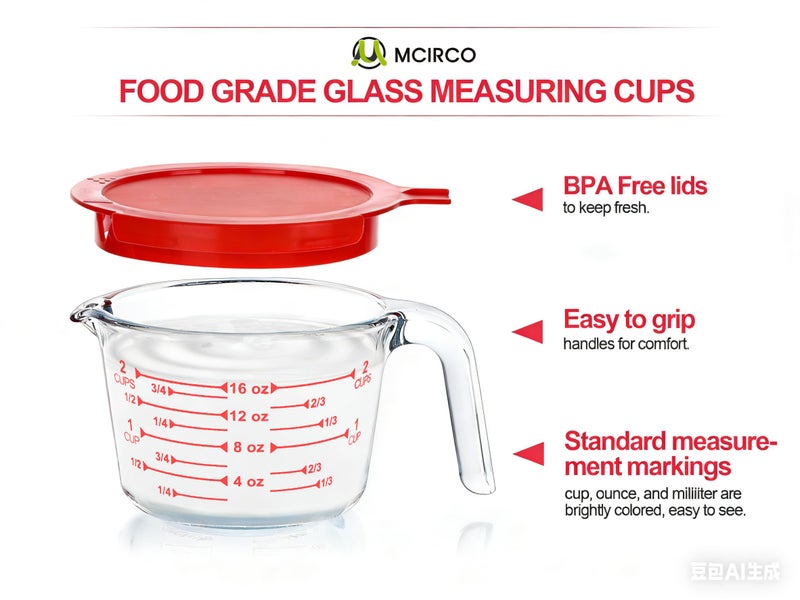 M MCIRCO 6 Pcs Glass Measuring Cups with Lids Set, 1-Cup, 2-Cup, 4-Cup Measuring Jugs with Handle, Nesting Liquid Measuring Cups for Kitchen - Image 3