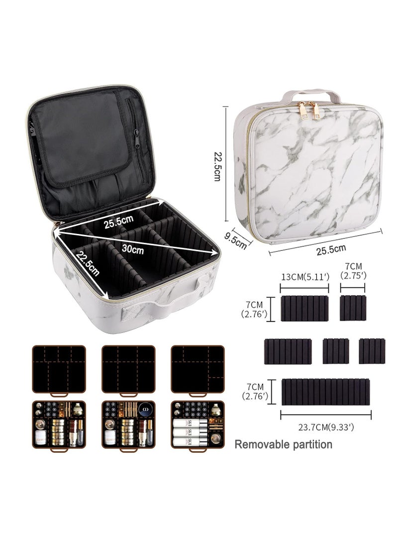 general Cosmetic Bag Cosmetic Bag Portable Travel Makeup Bag Waterproof Travel Cosmetic Case with Removable Adjustable Dividers for Cosmetics Makeup Brushes PU Marble Leather White 25.5*23*9cm, White - Image 2