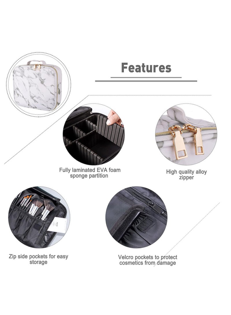 general Cosmetic Bag Cosmetic Bag Portable Travel Makeup Bag Waterproof Travel Cosmetic Case with Removable Adjustable Dividers for Cosmetics Makeup Brushes PU Marble Leather White 25.5*23*9cm, White - Image 3