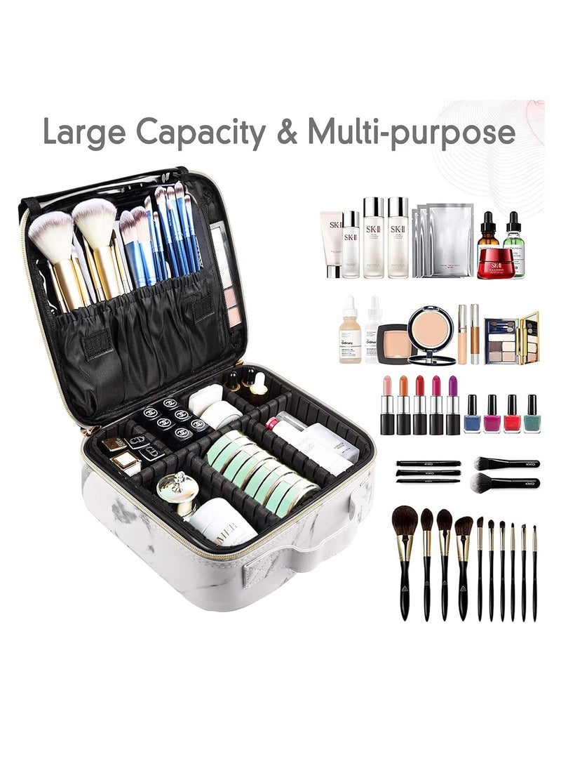 general Cosmetic Bag Cosmetic Bag Portable Travel Makeup Bag Waterproof Travel Cosmetic Case with Removable Adjustable Dividers for Cosmetics Makeup Brushes PU Marble Leather White 25.5*23*9cm, White - Image 4