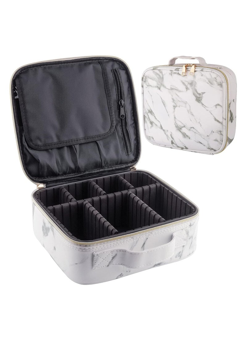 general Cosmetic Bag Cosmetic Bag Portable Travel Makeup Bag Waterproof Travel Cosmetic Case with Removable Adjustable Dividers for Cosmetics Makeup Brushes PU Marble Leather White 25.5*23*9cm, White - Image 1