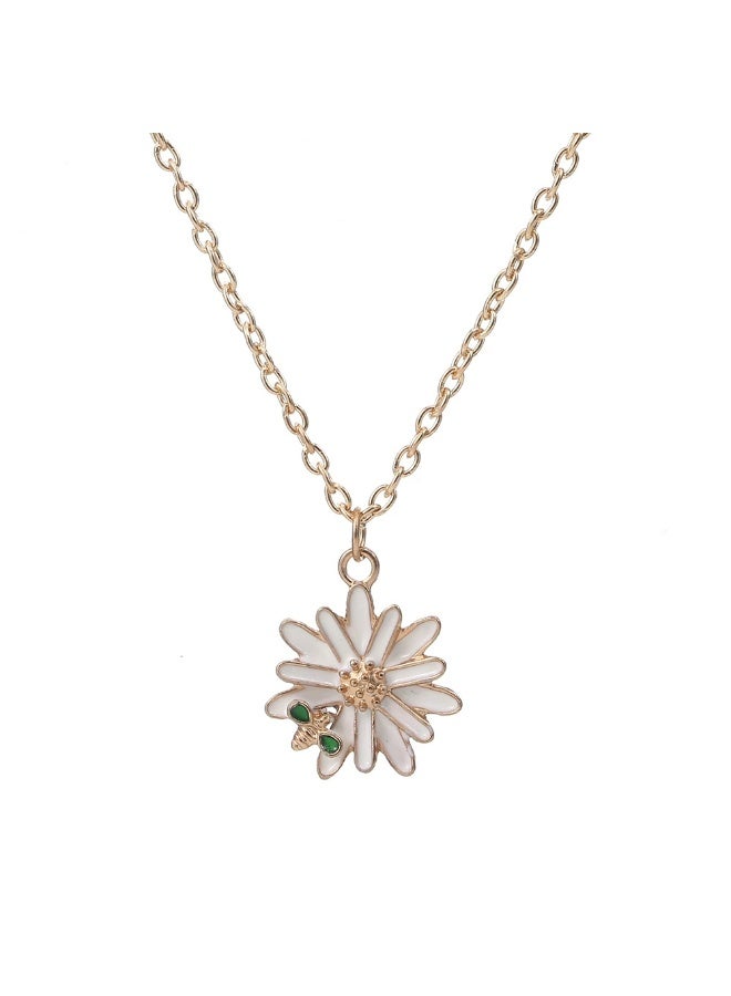 Goolsky Korean Style Enamel Bee Daisy Flower Pendant Choker for Women – Cute Floral Minimalist Lightweight Spring Summer Daily Casual Jewelry - Image 1