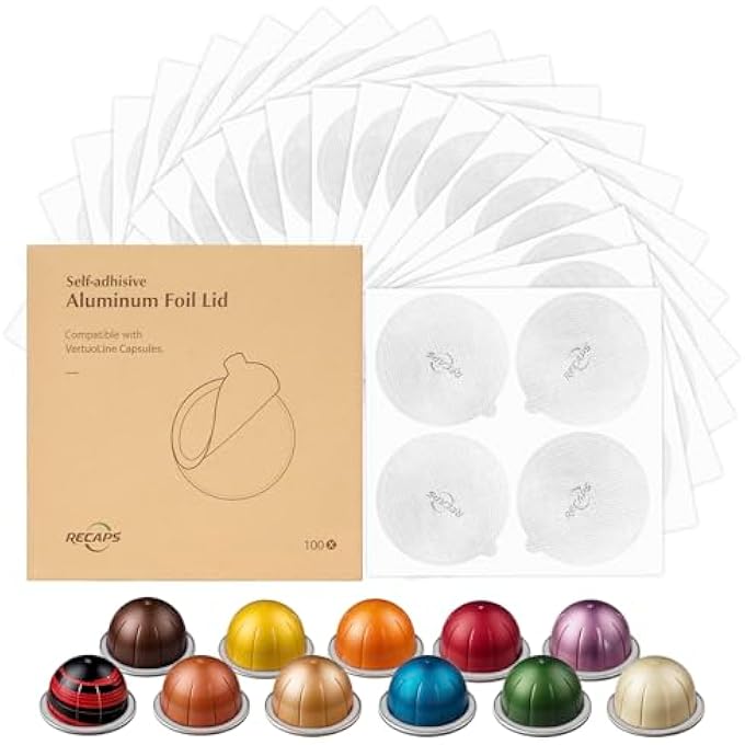 ريكابس أغطية من رقائق الألومنيوم لإعادة استخدام كبسولات القهوة متوافقة مع Vertuoline، 100 قطعة، 62 مم - Image 1