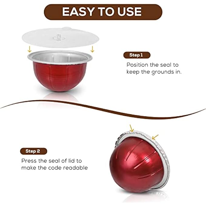 ريكابس أغطية من رقائق الألومنيوم لإعادة استخدام كبسولات القهوة متوافقة مع Vertuoline، 100 قطعة، 62 مم - Image 5