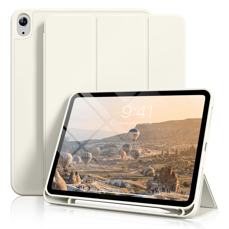 Aoub Case for iPad (A16) 11th Generation 11 Inch 2025, iPad 10th Generation 10.9 inch 2022 with Pencil Holder, Slim Lightweight Trifold Stand Smart Soft TPU Back Cover, Support Touch ID, Cream White - Image 1