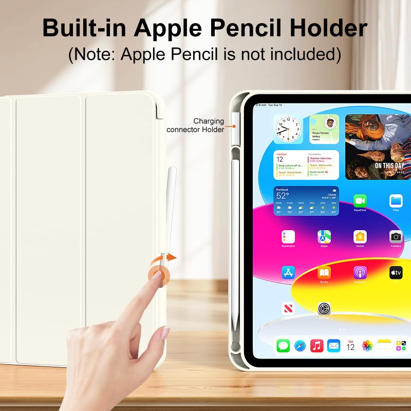 Aoub Case for iPad (A16) 11th Generation 11 Inch 2025, iPad 10th Generation 10.9 inch 2022 with Pencil Holder, Slim Lightweight Trifold Stand Smart Soft TPU Back Cover, Support Touch ID, Cream White - Image 3