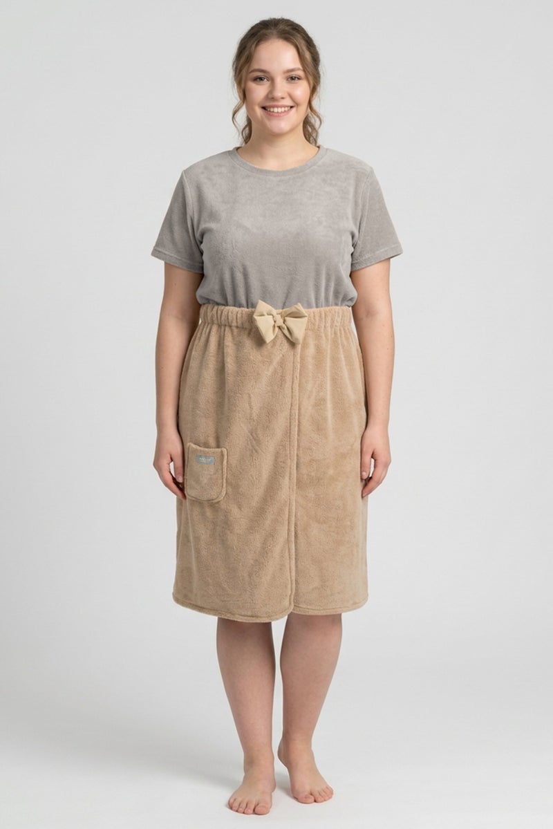 Muy Mucho Haoda Women Textured Wrap Bath Towel, Taupe - Image 2