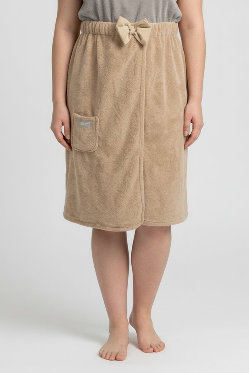 Muy Mucho Haoda Women Textured Wrap Bath Towel, Taupe - Image 1