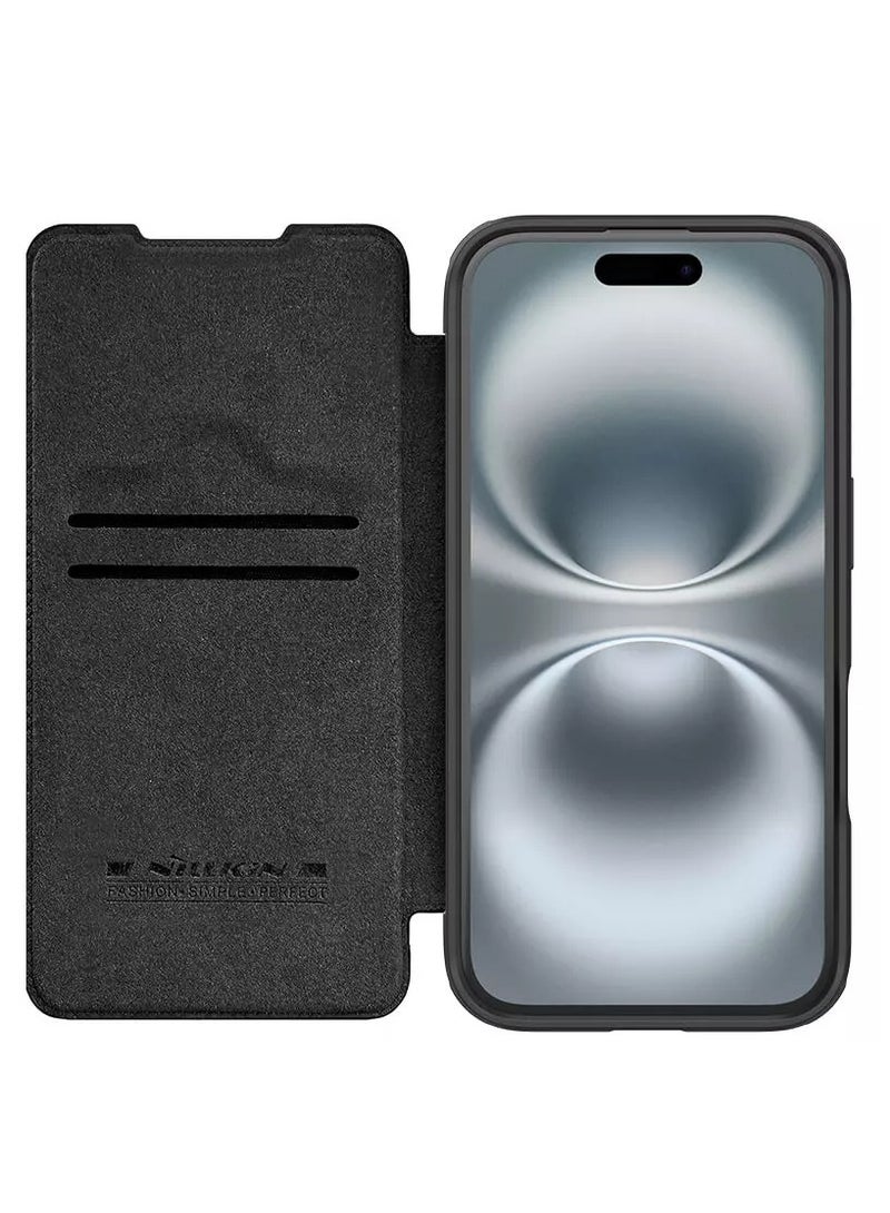 Nillkin Qin Premium Leather Case for iPhone 16 – Versatile Camera Cover  Stand, Stylish Protection (Black) - Image 3