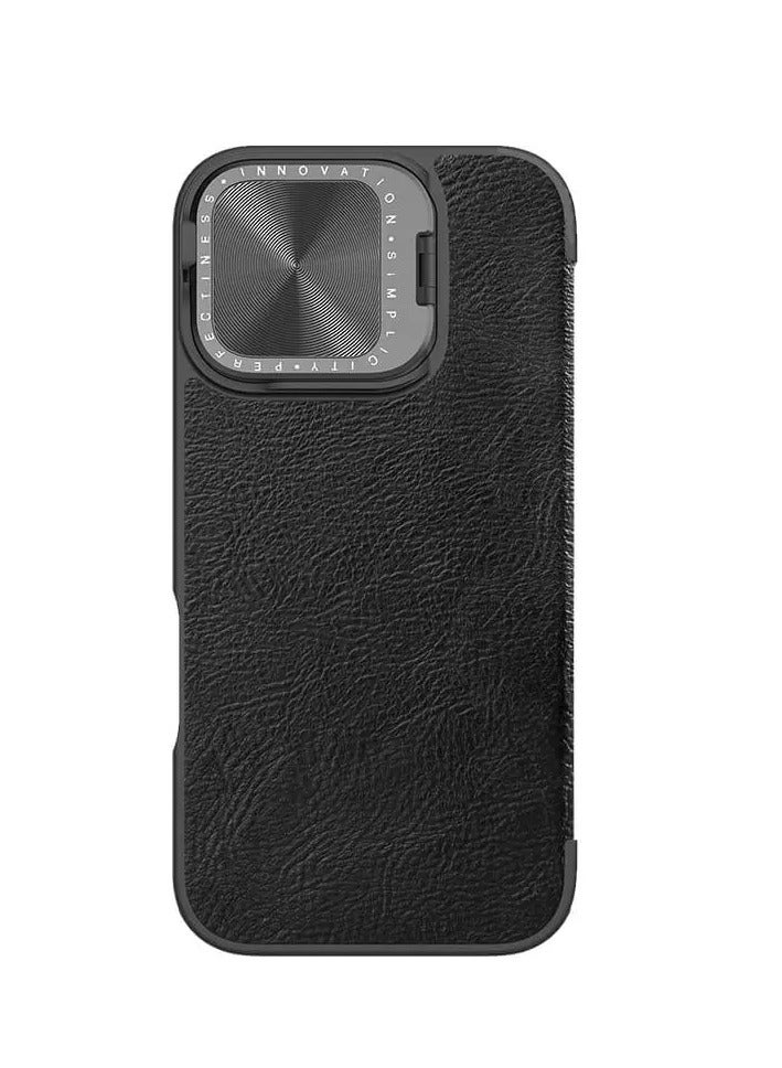 Nillkin Qin Premium Leather Case for iPhone 16 – Versatile Camera Cover  Stand, Stylish Protection (Black) - Image 1