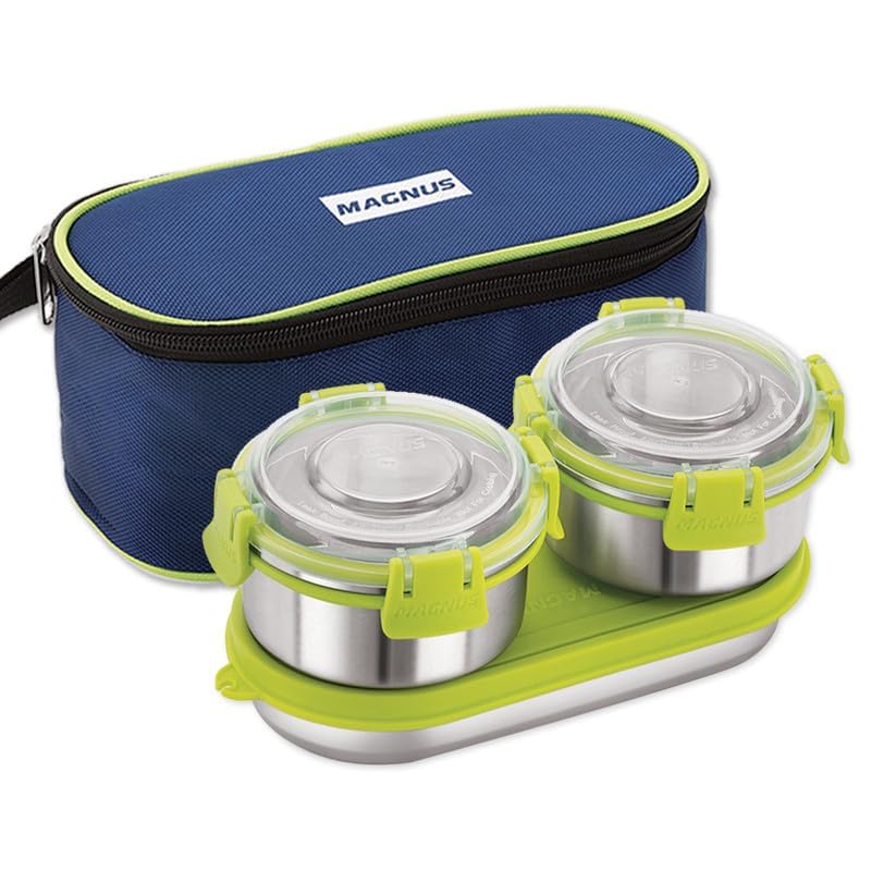 Magnus Avanza 3 Prime - Stainless Steel Leakproof Lunch Box with Klip Lock & Insulated Bag |Tiffin for Office, School, Men, Women, Kids | Airtight & BPA-Free Food Containers - Image 1