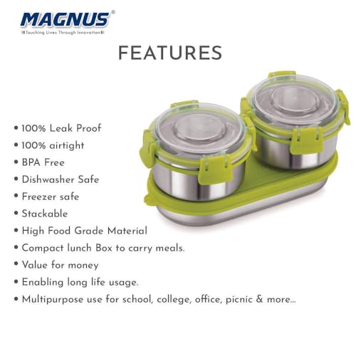 Magnus Avanza 3 Prime - Stainless Steel Leakproof Lunch Box with Klip Lock & Insulated Bag |Tiffin for Office, School, Men, Women, Kids | Airtight & BPA-Free Food Containers - Image 3