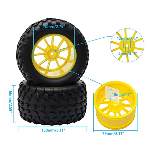 Rowiz 4PCS RC Rubber Tire 12mm Hex RC Wheels and Tires 110 Scale Car Monster Truck Tires Gravel Tread w 5 Spokes Wheel Rim Yellow RC Parts - Image 5
