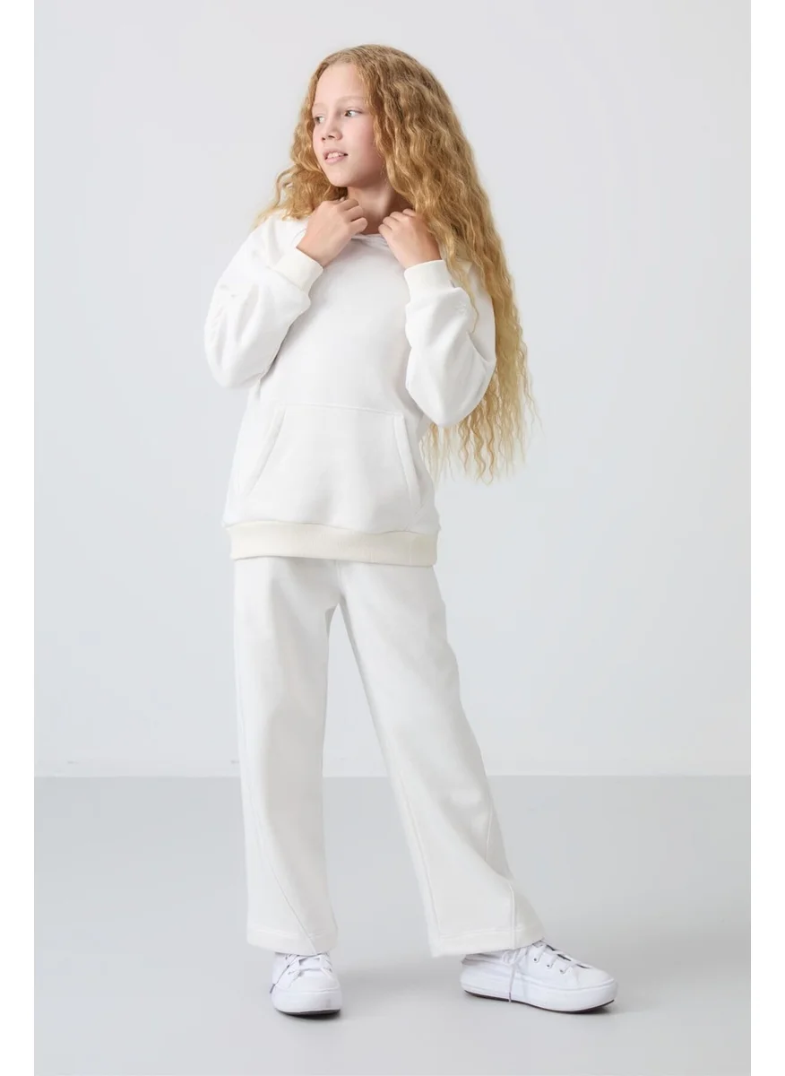 Tommy Life Ecru Cotton Fluffy Soft Texture Standard Fit Embroidered Girls Tracksuit - 75162