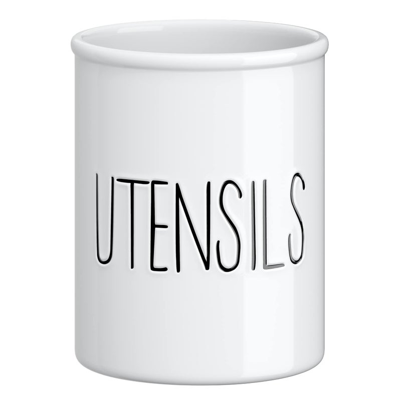 Barnyard Designs Ceramic Farmhouse Kitchen Utensil Holder for Countertop, Decorative Kitchen Utensil Crock for Counter, Spatula Holder, 7" (White) - Image 1