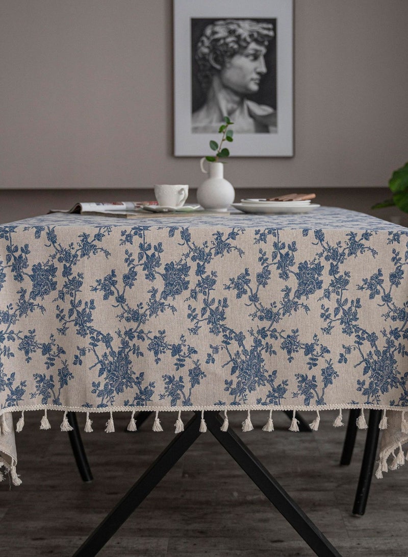 Linen Floral Rectangle Tablecloth  – 150×200 cm Washable Vintage Blue Table Cloth for Indoor & Outdoor Dining, Restaurant, Picnic, Pastoral Table Cover Decor - Image 5
