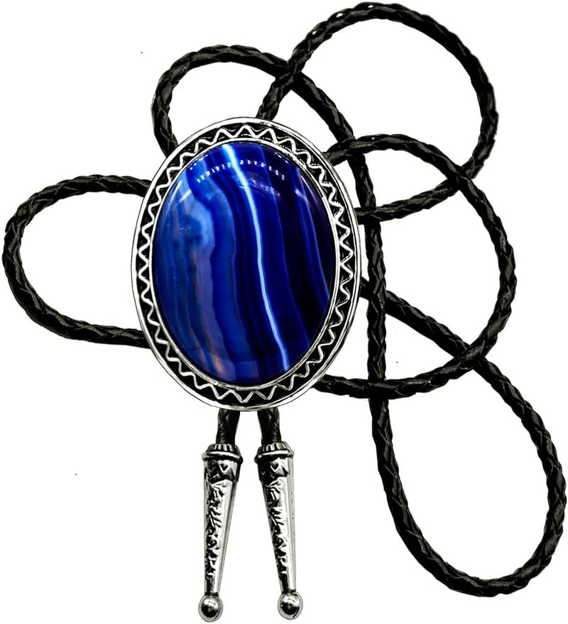 Moranse Bolo Tie with Natural Tiger Eye Stone Celtic Style Genuine and Cowhide Rope - Image 1