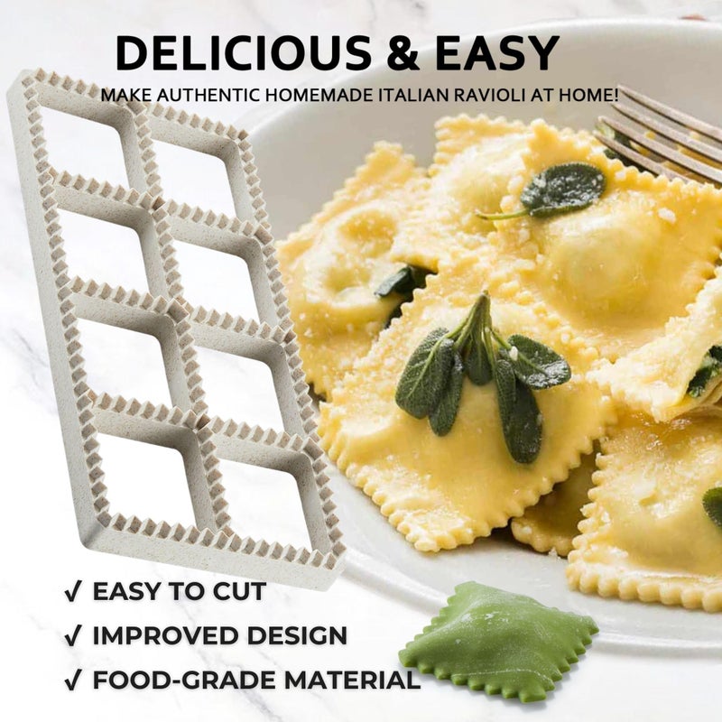 MUMSUNG Ravioli Maker Press, Ravioli Press Mold Set - 1.85" Squares Ravioli Stamp Maker Cutter with Wood Rolling Pin, 2.6" Empanada Maker Press Kit and Ravioli Wheel, Makes 8 Ravioli - Image 3