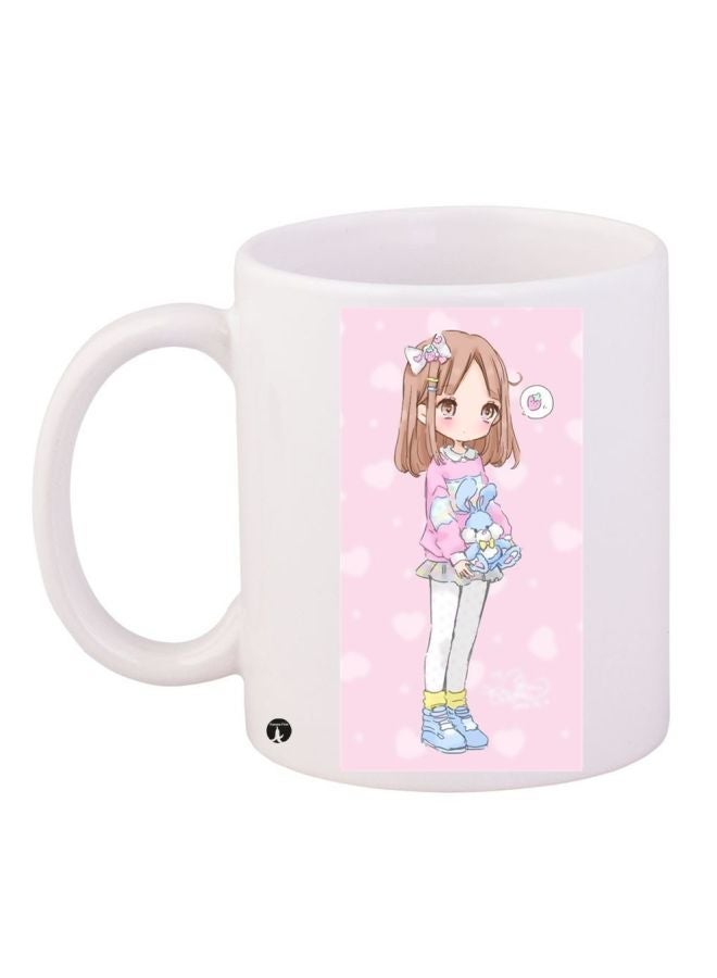 Anime Girl Printed Coffee Mug White/Pink/Blue 11ounce