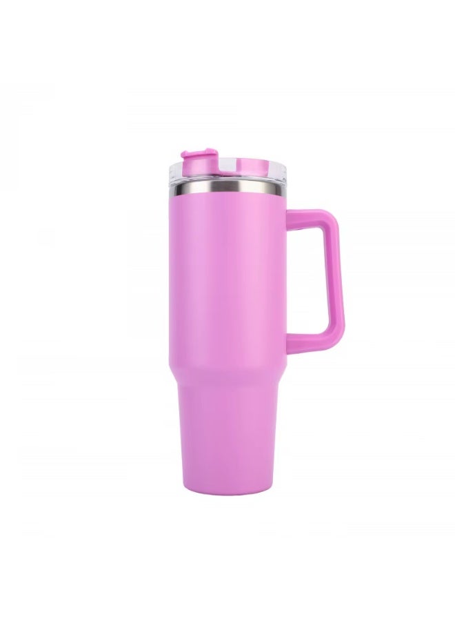 كوب استانلس، كوب استانلس سعة 1200 مل مع شاليموه ومقبض، كوب معزول مع غطاء كوب للسفر، كوب قهوة من الفولاذ المقاوم للصدأ  للمشروبات المثلجة الساخنة، كوب سفر بمقبض