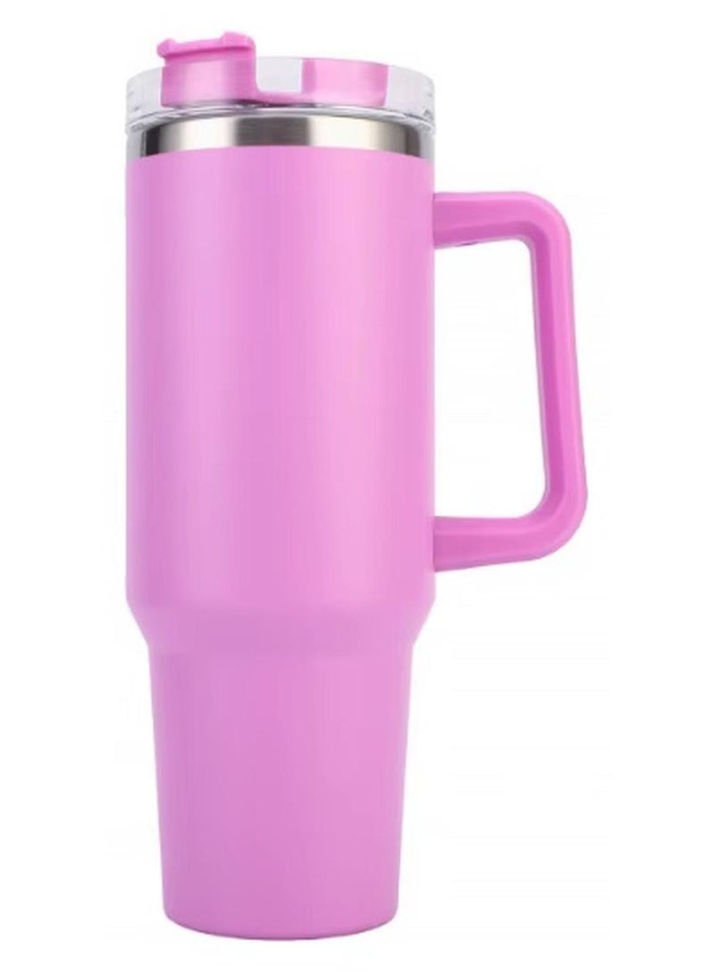 كوب استانلس، كوب استانلس سعة 1200 مل مع شاليموه ومقبض، كوب معزول مع غطاء كوب للسفر، كوب قهوة من الفولاذ المقاوم للصدأ  للمشروبات المثلجة الساخنة، كوب سفر بمقبض