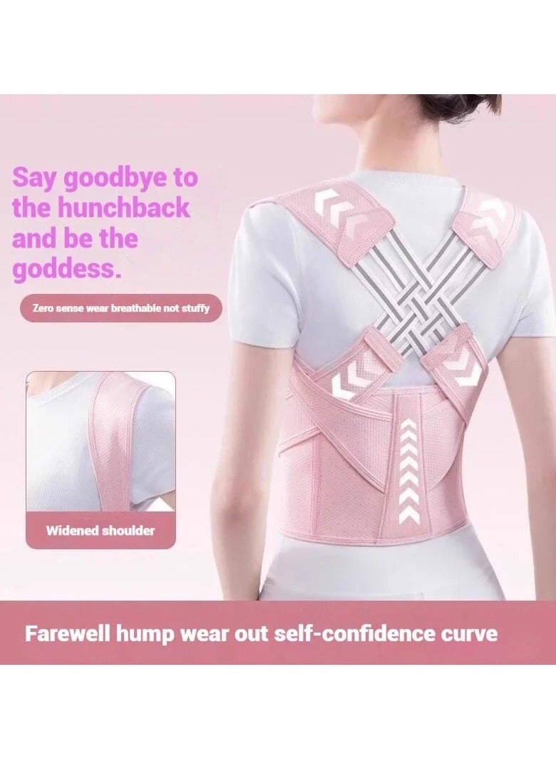 Back Brace Posture Corrector for Women, Adjustable Back Straightener for Posture Correction Pink, Neck Shoulder Lumbar Upper Lower Back Pain Relief - Scoliosis, Hunchback, Spine Corrector - Image 3