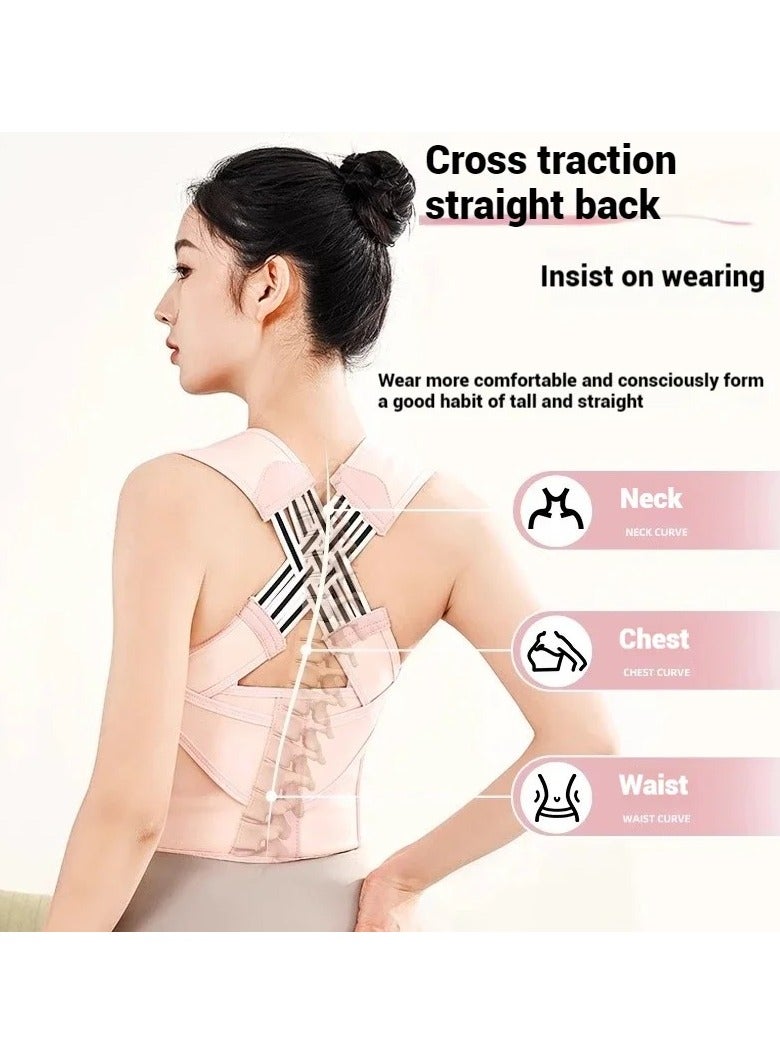 Back Brace Posture Corrector for Women, Adjustable Back Straightener for Posture Correction Pink, Neck Shoulder Lumbar Upper Lower Back Pain Relief - Scoliosis, Hunchback, Spine Corrector - Image 2