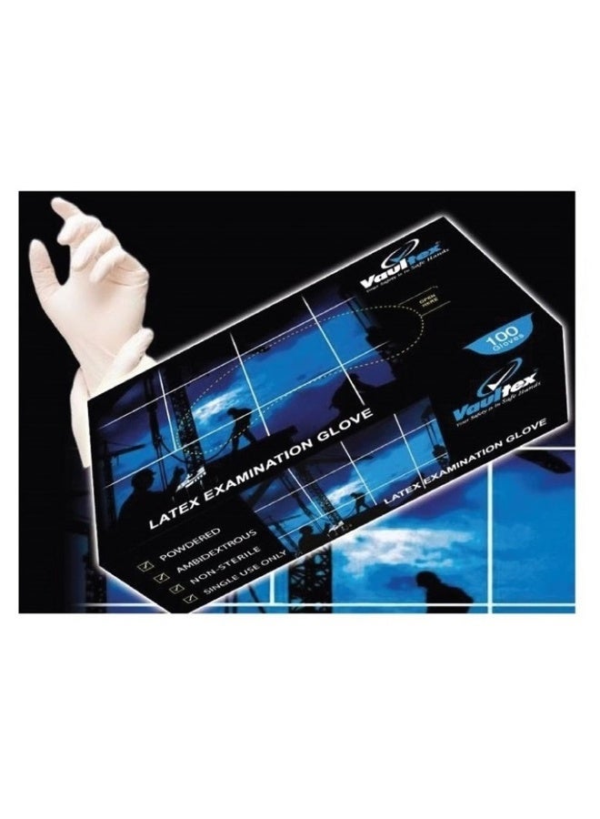Vaultex VLEG Disposable Latex Powder gloves Color White, Size L, 100Pcs/Pack