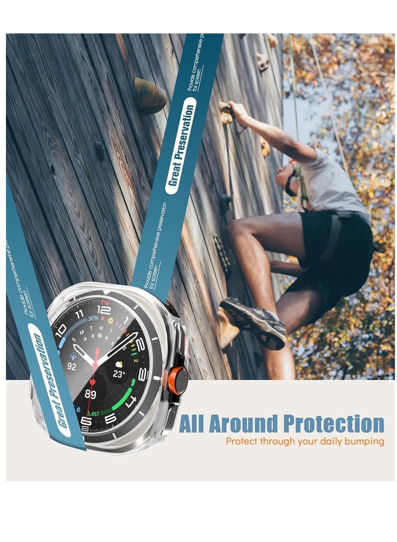 مجموعة من 2 حافظة واقية لساعة سامسونج جالاكسي الترا مقاس 47 مم مع واقي للشاشة، حافظة واقية من البولي كربونات الصلبة 360 درجة مضادة للخدش والغبار - شفافة - Image 2