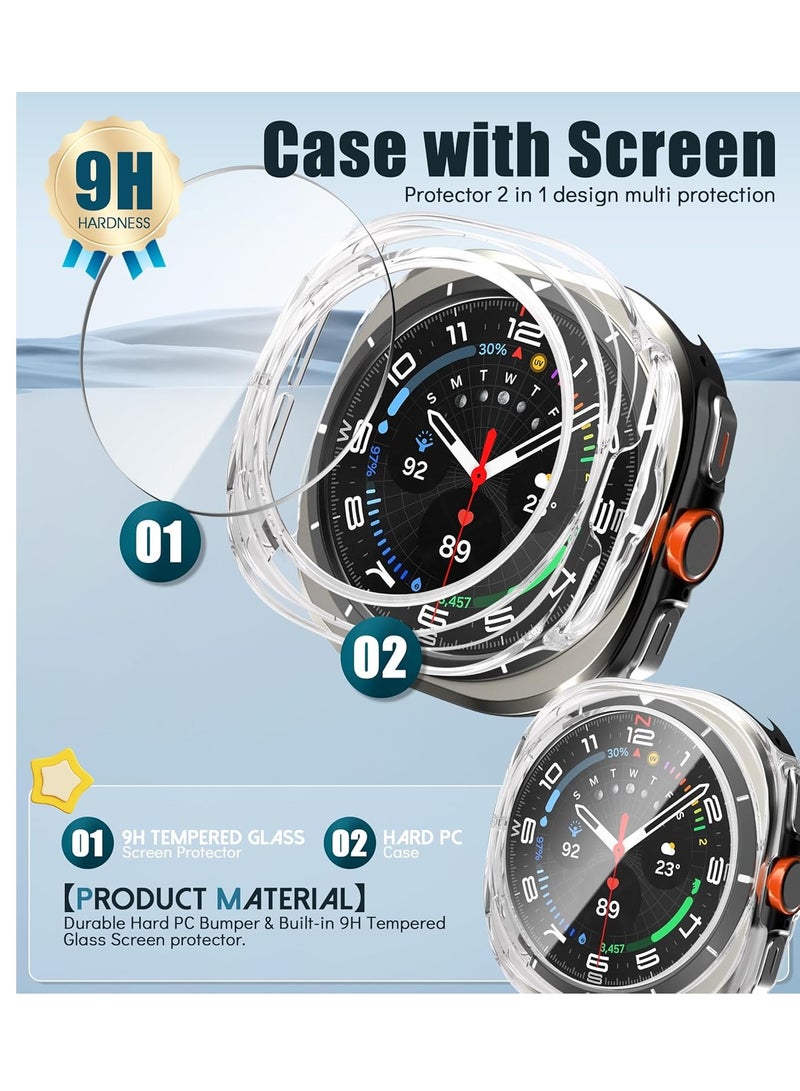 مجموعة من 2 حافظة واقية لساعة سامسونج جالاكسي الترا مقاس 47 مم مع واقي للشاشة، حافظة واقية من البولي كربونات الصلبة 360 درجة مضادة للخدش والغبار - شفافة - Image 4