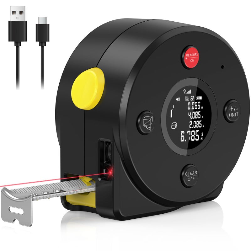 Usteetic Laser Tape Measure 164Ft Measurement 16Ft Manual Measuring Digital Tape Measure Digital Laser with MinFtFtin Units LCD Display SelfLocking Tape Lanyard Design