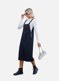 يونيكي Blue A-Line Tie-up Plain Denim Dress  - Image 3