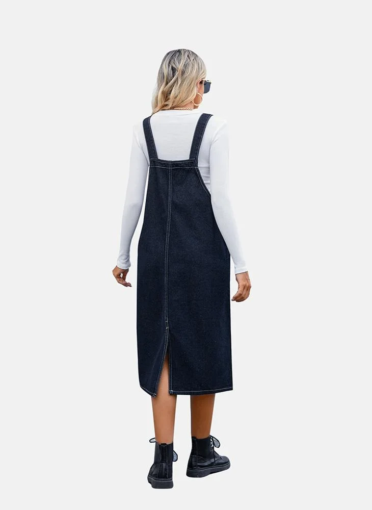 يونيكي Blue A-Line Tie-up Plain Denim Dress