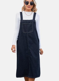 يونيكي Blue A-Line Tie-up Plain Denim Dress  - Image 1