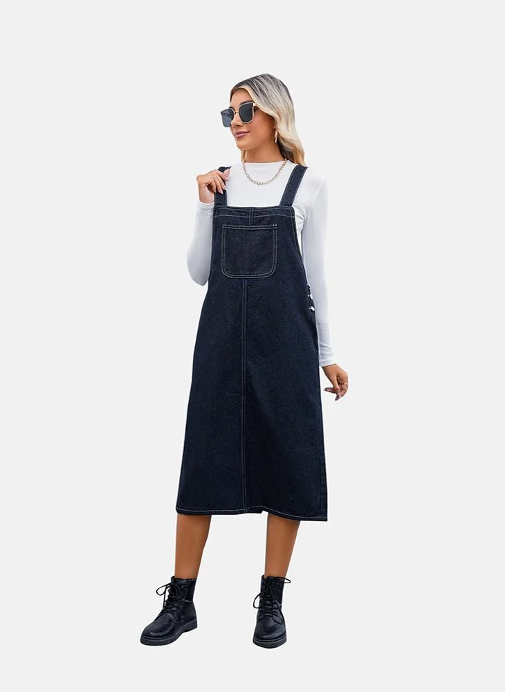 يونيكي Blue A-Line Tie-up Plain Denim Dress