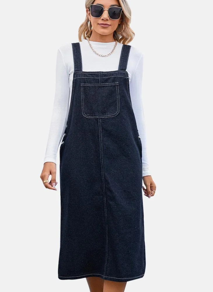 يونيكي Blue A-Line Tie-up Plain Denim Dress