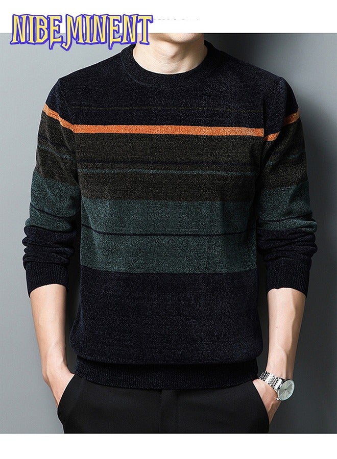 NIBEMINENT All Match Knitted Color Block Sweater, Men's Casual Warm High Stretch Crew Neck Pullover Sweater For Men Fall Winter  - Image 1