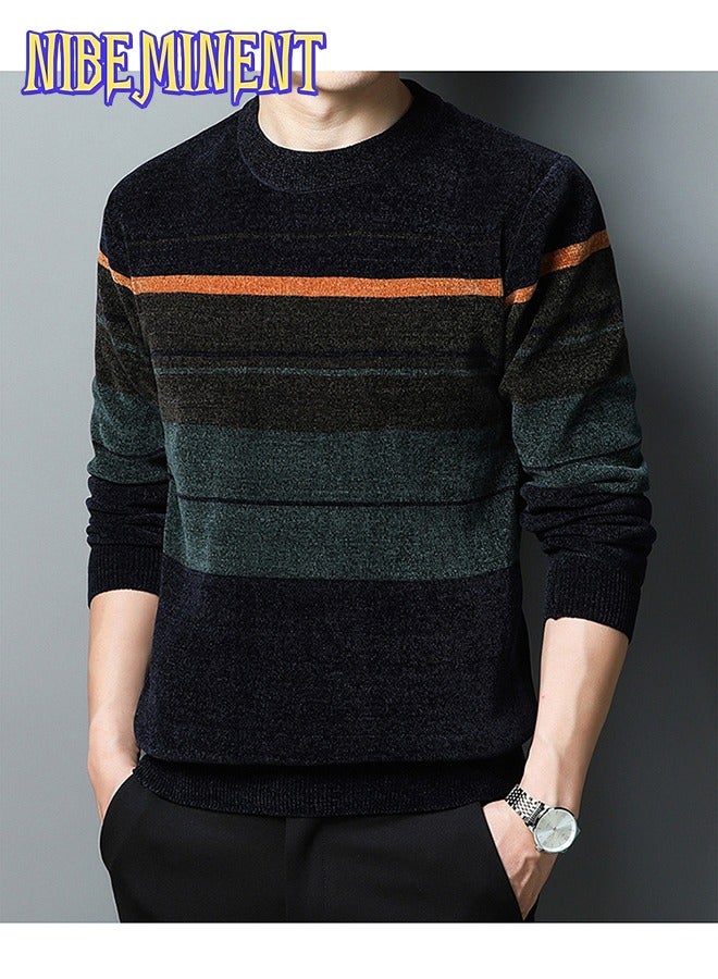 NIBEMINENT All Match Knitted Color Block Sweater, Men's Casual Warm High Stretch Crew Neck Pullover Sweater For Men Fall Winter  - Image 2